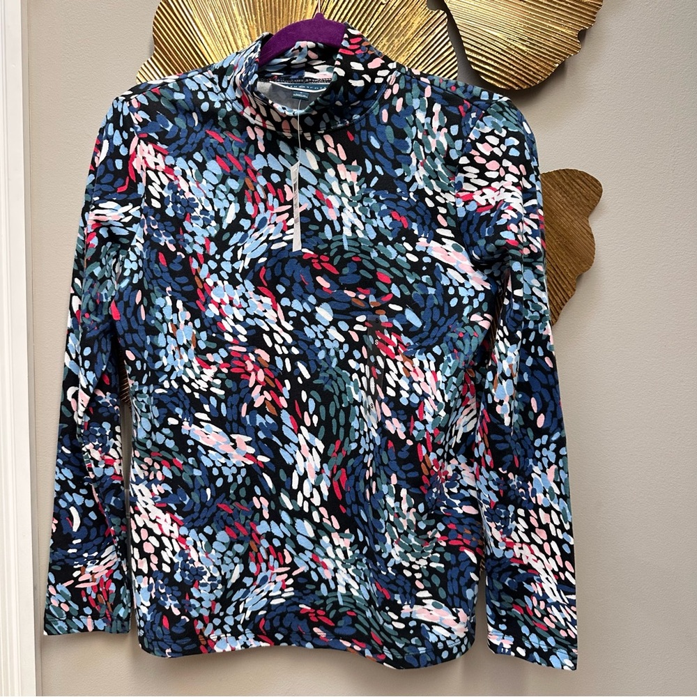 New Karen Scott mosaic multicolor print mock turtleneck top shirt long sleeve XL